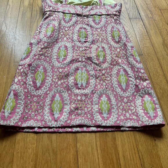 Milly Sz 4 Pink Gold Metallic Brocade Embroidered Sleeveless Cutout Sheath Dress - Picture 14 of 15